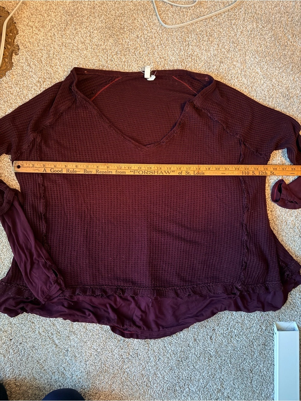 0033-Free People We The Free Burgundy Waffle Knit Mixed Media Top Size Medium