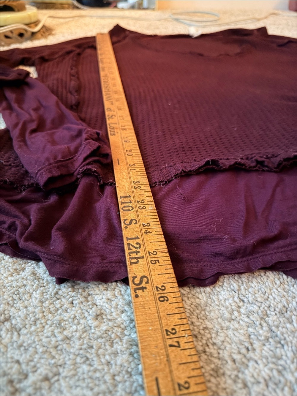 0033-Free People We The Free Burgundy Waffle Knit Mixed Media Top Size Medium