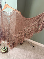 GT-0052 Max Studio Hand Crochet Fringe Poncho Brown Boho One Size