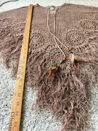 GT-0052 Max Studio Hand Crochet Fringe Poncho Brown Boho One Size