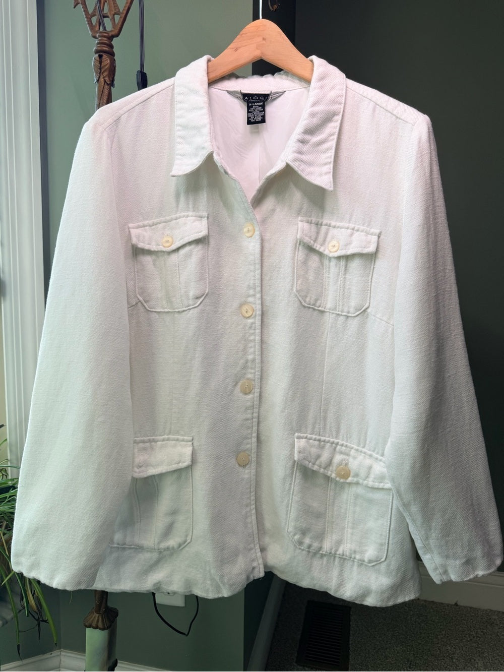 GT-0126 Dialogue Linen Cotton Utility Jacket XL White 4 Pocket Coastal Shacket