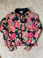 GT-0129 Vintage Coldwater Creek Floral Jacket 8 Velvet Collar Rayon 90s Y2K
