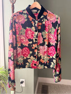 GT-0129 Vintage Coldwater Creek Floral Jacket 8 Velvet Collar Rayon 90s Y2K
