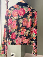 GT-0129 Vintage Coldwater Creek Floral Jacket 8 Velvet Collar Rayon 90s Y2K