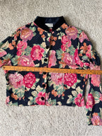 GT-0129 Vintage Coldwater Creek Floral Jacket 8 Velvet Collar Rayon 90s Y2K