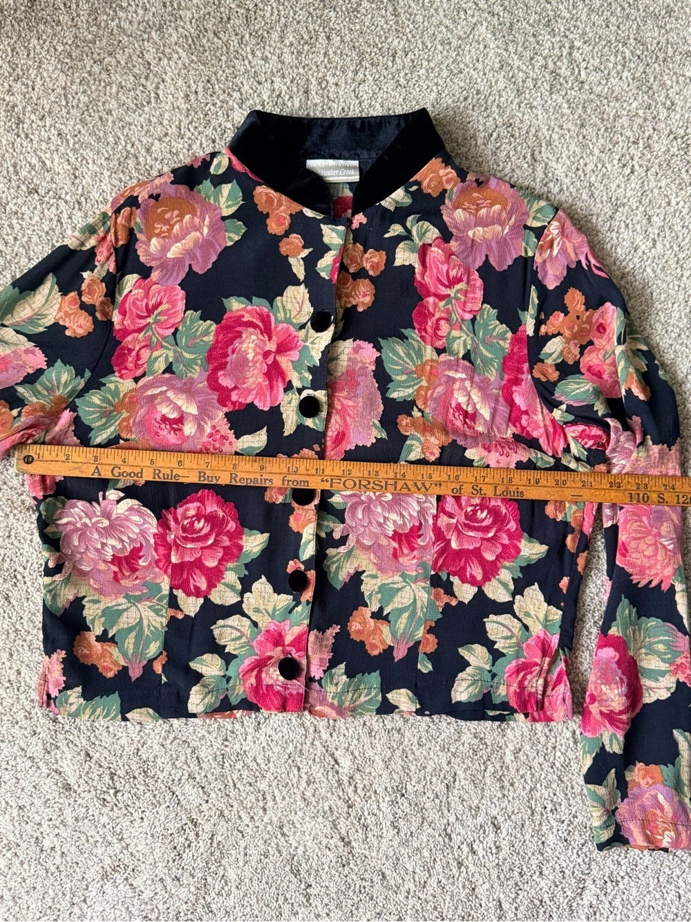 GT-0129 Vintage Coldwater Creek Floral Jacket 8 Velvet Collar Rayon 90s Y2K