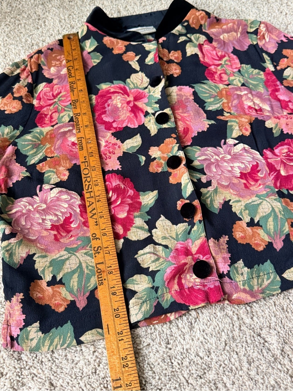 GT-0129 Vintage Coldwater Creek Floral Jacket 8 Velvet Collar Rayon 90s Y2K