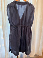 GT-0132 Lauren Ralph Lauren Navy Crinkle Gauze Dress Ruched Tie Shoulder