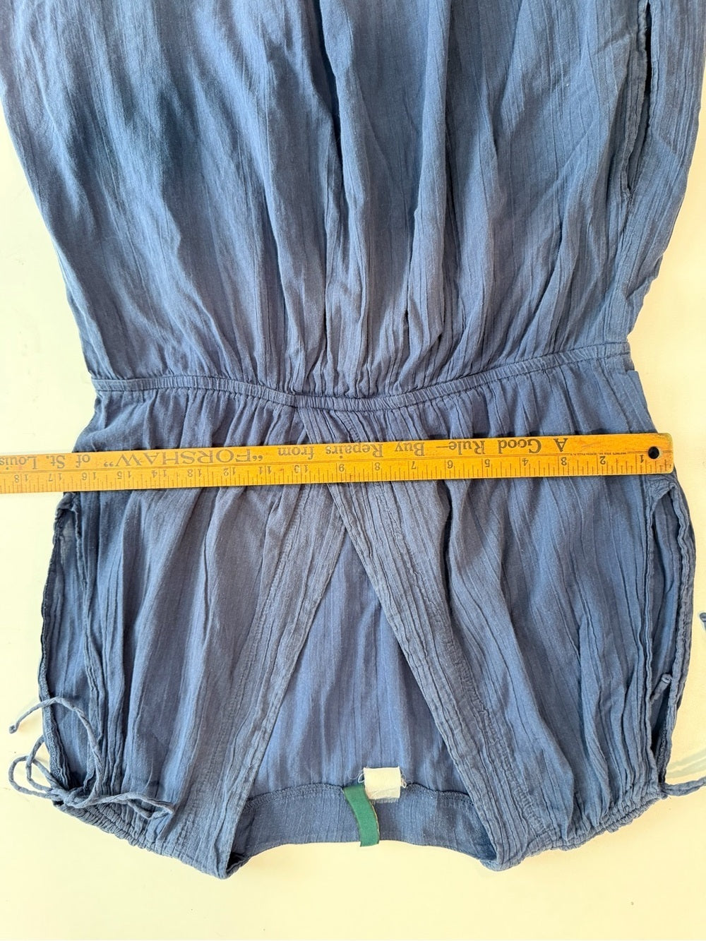 GT-0132 Lauren Ralph Lauren Navy Crinkle Gauze Dress Ruched Tie Shoulder