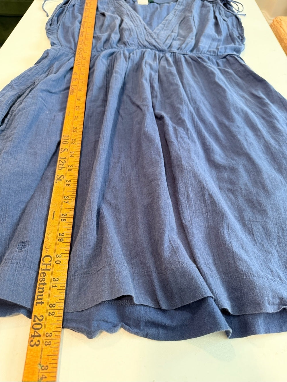 GT-0132 Lauren Ralph Lauren Navy Crinkle Gauze Dress Ruched Tie Shoulder