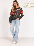 GT-0133 Nümph Lea Wool Blend Fair Isle Nordic Sweater M Anthropologie