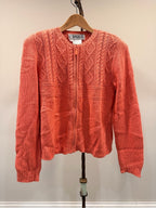 GT-0136 Carlisle Silk Wool Cable Knit Cardigan M Coral Pink Zip Front