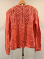 GT-0136 Carlisle Silk Wool Cable Knit Cardigan M Coral Pink Zip Front