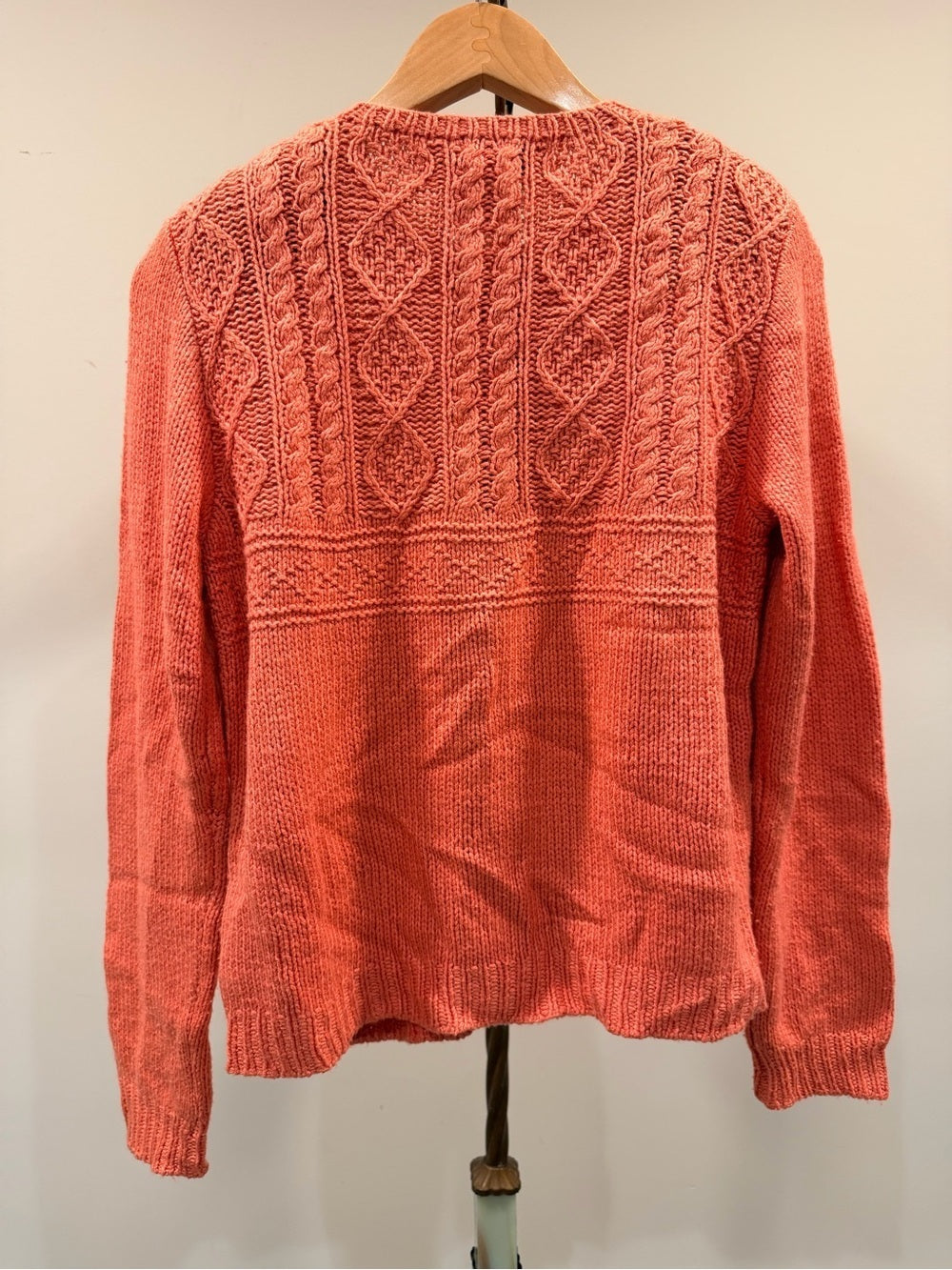 GT-0136 Carlisle Silk Wool Cable Knit Cardigan M Coral Pink Zip Front