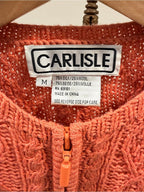 GT-0136 Carlisle Silk Wool Cable Knit Cardigan M Coral Pink Zip Front