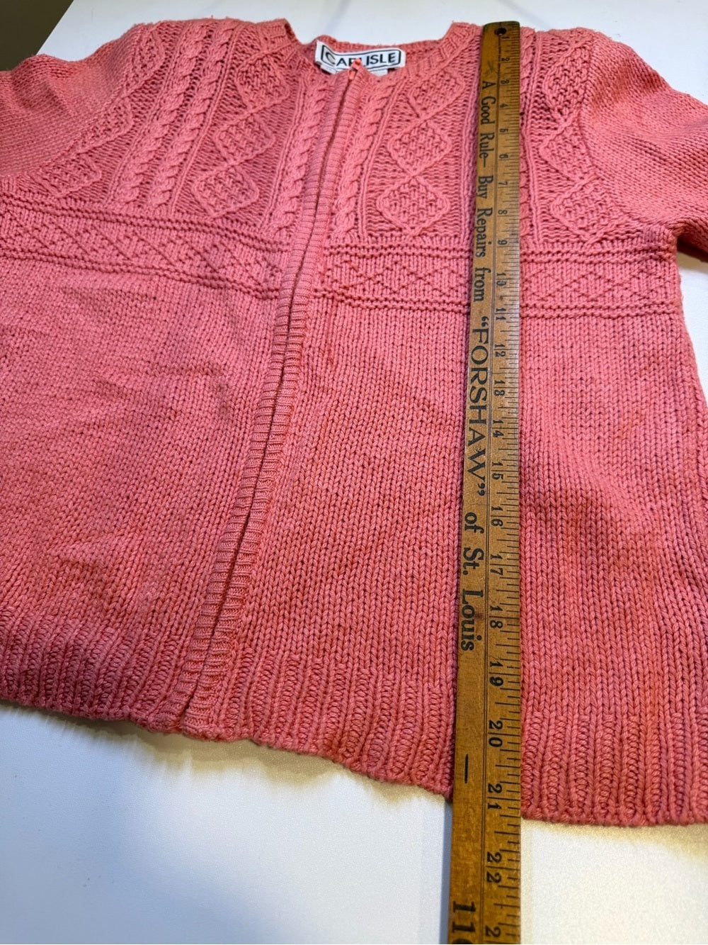 GT-0136 Carlisle Silk Wool Cable Knit Cardigan M Coral Pink Zip Front