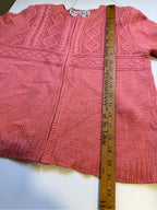 GT-0136 Carlisle Silk Wool Cable Knit Cardigan M Coral Pink Zip Front