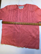 GT-0136 Carlisle Silk Wool Cable Knit Cardigan M Coral Pink Zip Front