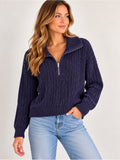 GT-0066 Aerie Navy Chenille Open-Knit Quarter Zip Sweater Size S/P