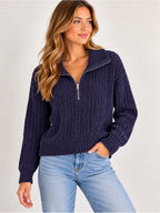 GT-0066 Aerie Navy Chenille Open-Knit Quarter Zip Sweater Size S/P