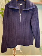 GT-0066 Aerie Navy Chenille Open-Knit Quarter Zip Sweater Size S/P
