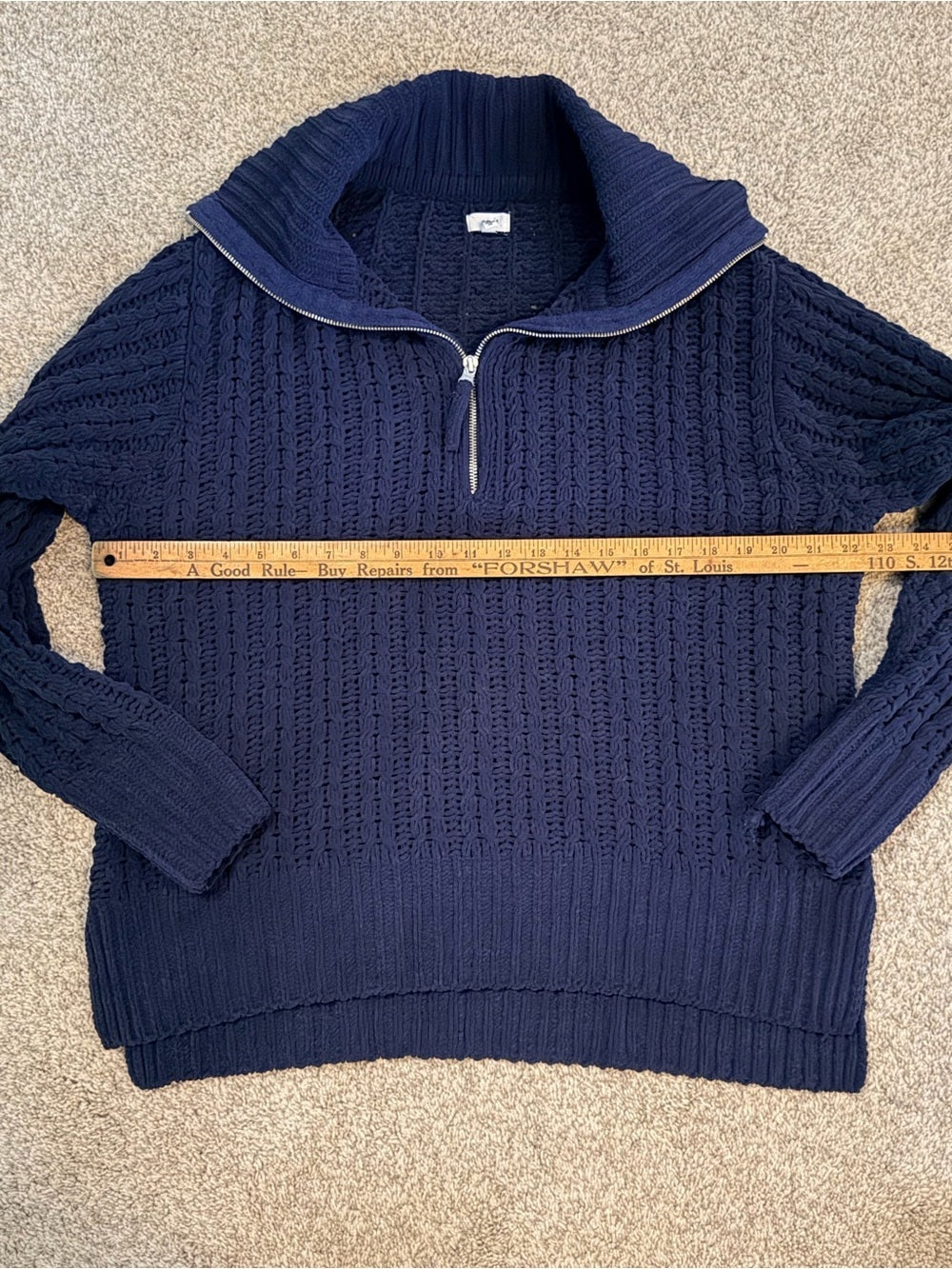 GT-0066 Aerie Navy Chenille Open-Knit Quarter Zip Sweater Size S/P