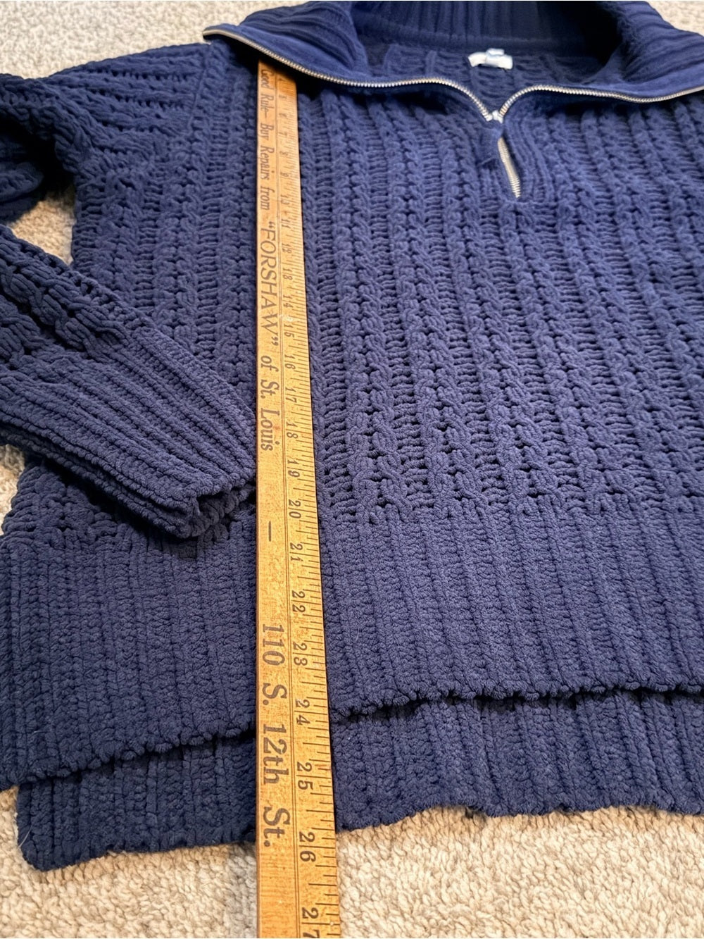 GT-0066 Aerie Navy Chenille Open-Knit Quarter Zip Sweater Size S/P
