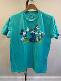 GT-0141 Disney Mickey Goofy Donald Duck Graphic T-Shirt L Turquoise Aqua