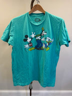 GT-0141 Disney Mickey Goofy Donald Duck Graphic T-Shirt L Turquoise Aqua
