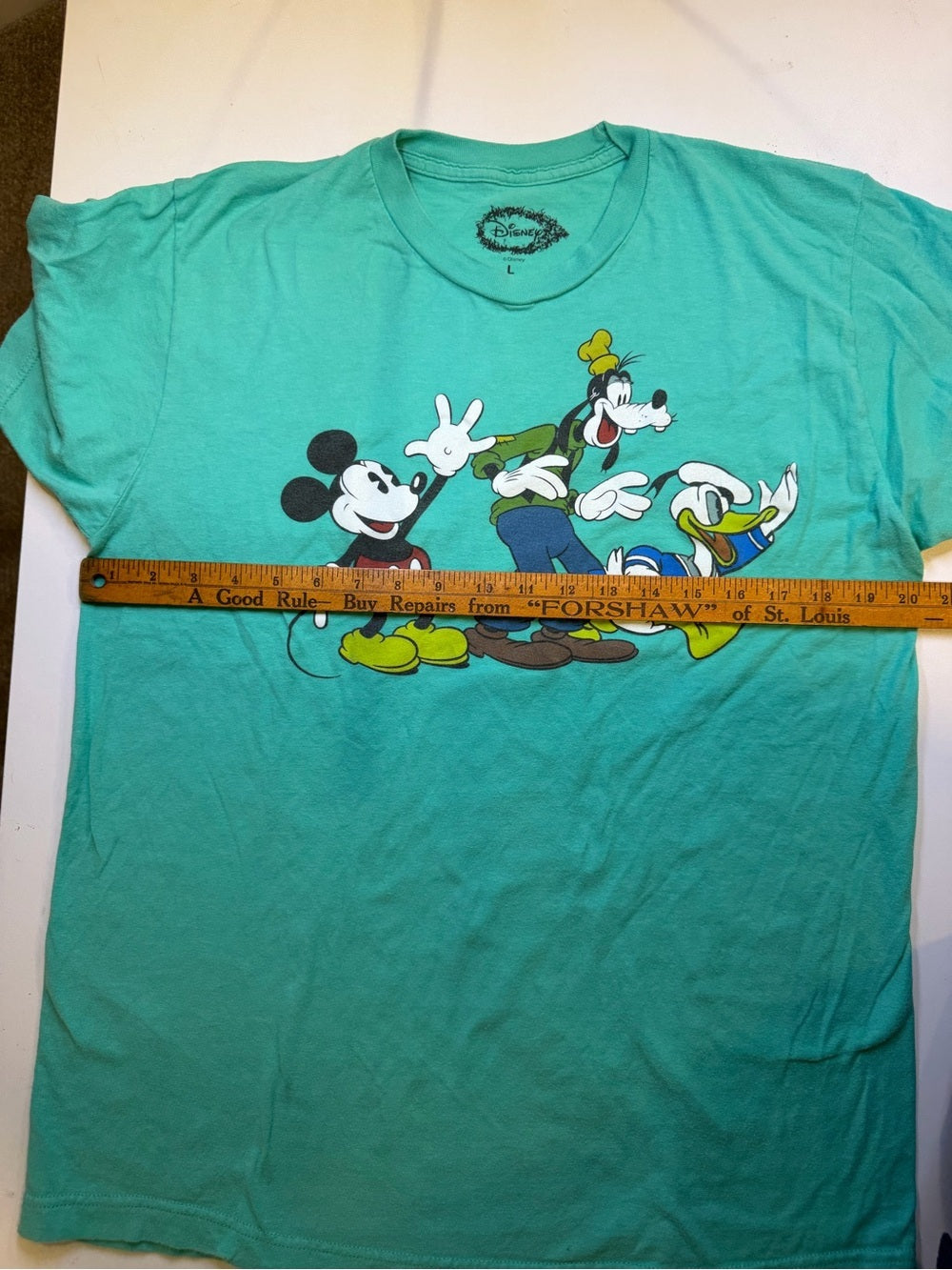 GT-0141 Disney Mickey Goofy Donald Duck Graphic T-Shirt L Turquoise Aqua