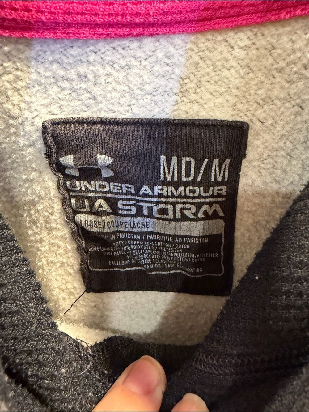 GT-0142 Under Armour Storm Hoodie M Gray Hot Pink Loose Fit Fleece Pullover