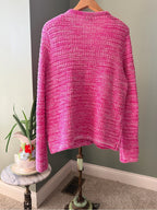 VICI Pink Marled Cotton Cardigan M Gold Button Textured Knit Preppy Sweater