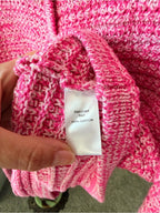 VICI Pink Marled Cotton Cardigan M Gold Button Textured Knit Preppy Sweater