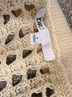 GT-0174 DR2 Cream Crochet Knit Polo Sweater Top S Open Stitch Boho Coastal