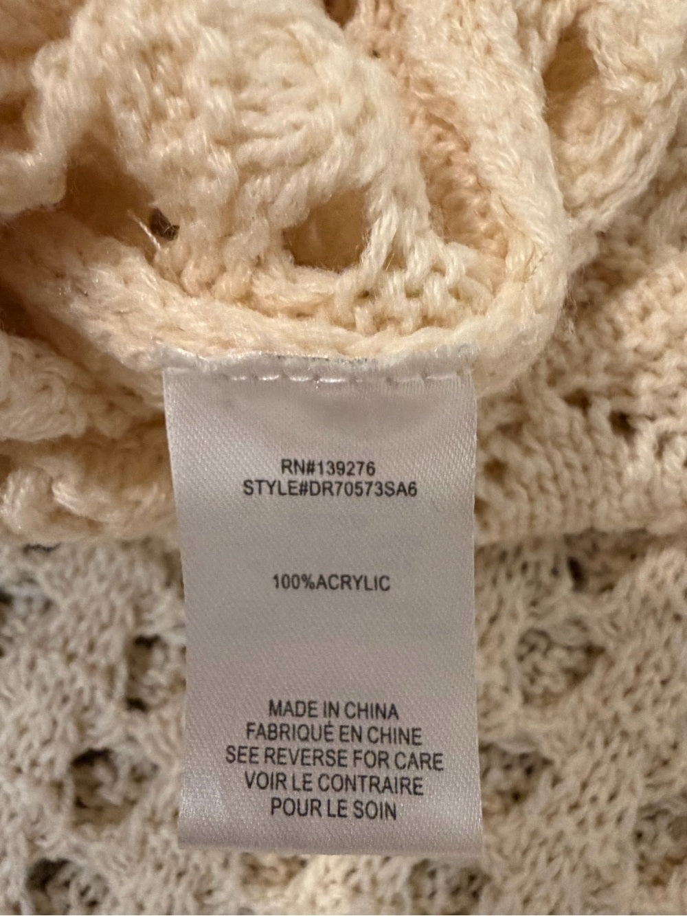GT-0174 DR2 Cream Crochet Knit Polo Sweater Top S Open Stitch Boho Coastal