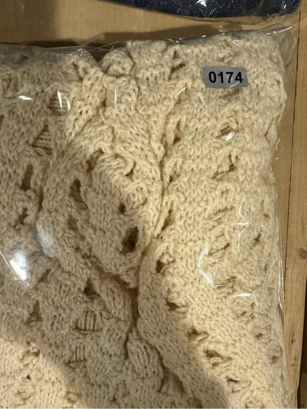 GT-0174 DR2 Cream Crochet Knit Polo Sweater Top S Open Stitch Boho Coastal