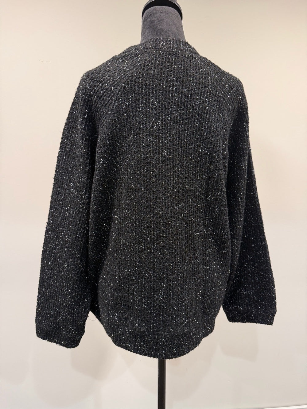 GT-0175 Zara Black Metallic Sparkle Knit Sweater M Crewneck Relaxed Holiday