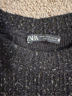 GT-0175 Zara Black Metallic Sparkle Knit Sweater M Crewneck Relaxed Holiday