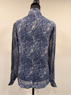 GT-0035 AG Adriano Goldschmied 100% Silk Blue Abstract Tie Neck Blouse Small