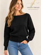 GT-0198 Montgomery Post Black Boat Neck Knit Sweater XS NWT