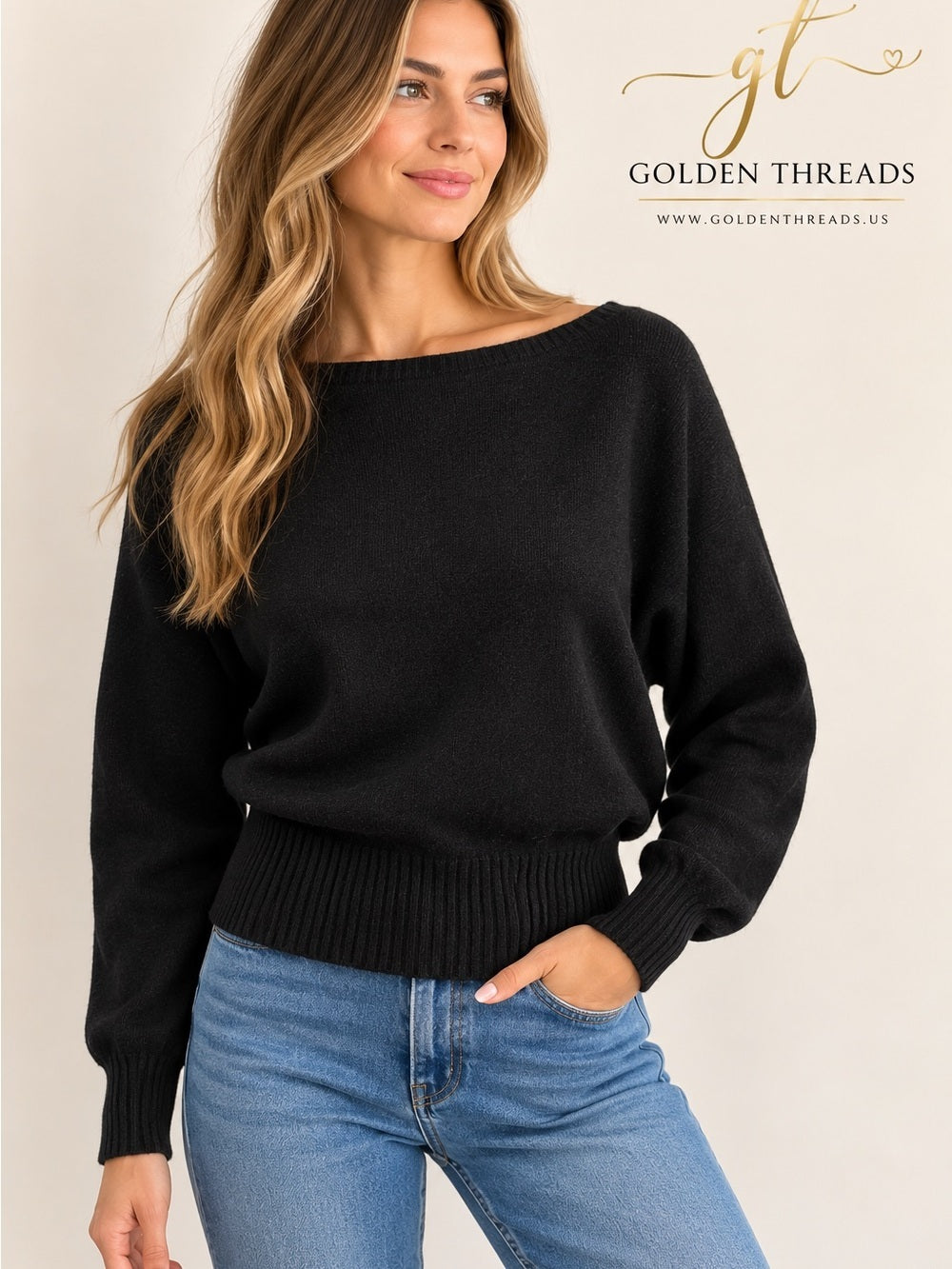GT-0198 Montgomery Post Black Boat Neck Knit Sweater XS NWT