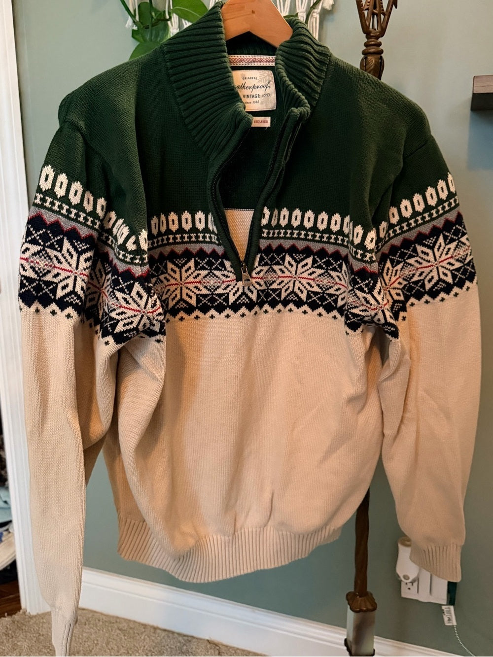 GT-0063 sweater Vintage Fair Isle Nordic Quarter Zip 100% Cotton Holiday
