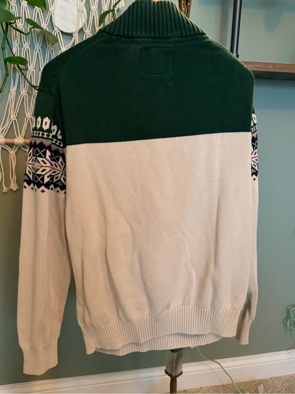 GT-0063 sweater Vintage Fair Isle Nordic Quarter Zip 100% Cotton Holiday