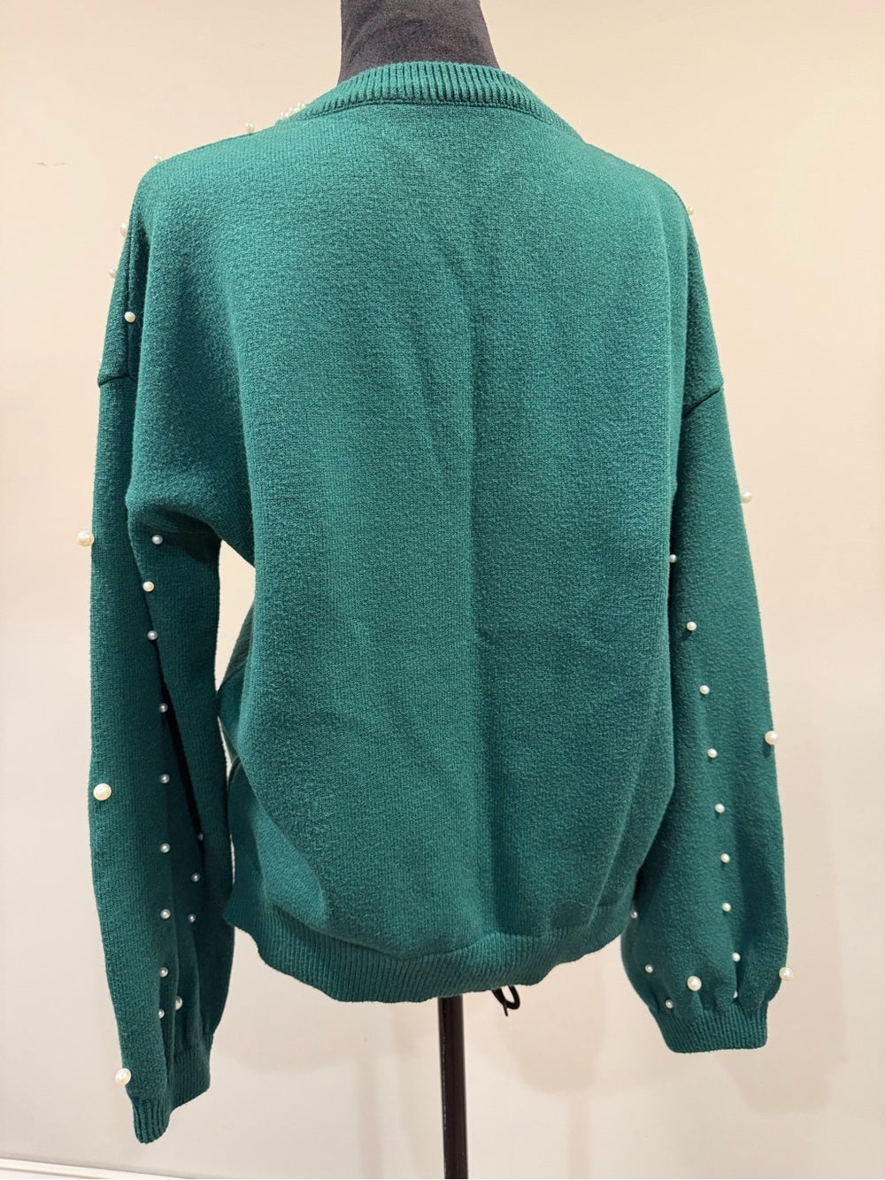 GT-0199 Emerald Green Pearl Embellished Sweater Pullover Size L