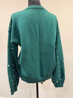 GT-0199 Emerald Green Pearl Embellished Sweater Pullover Size L