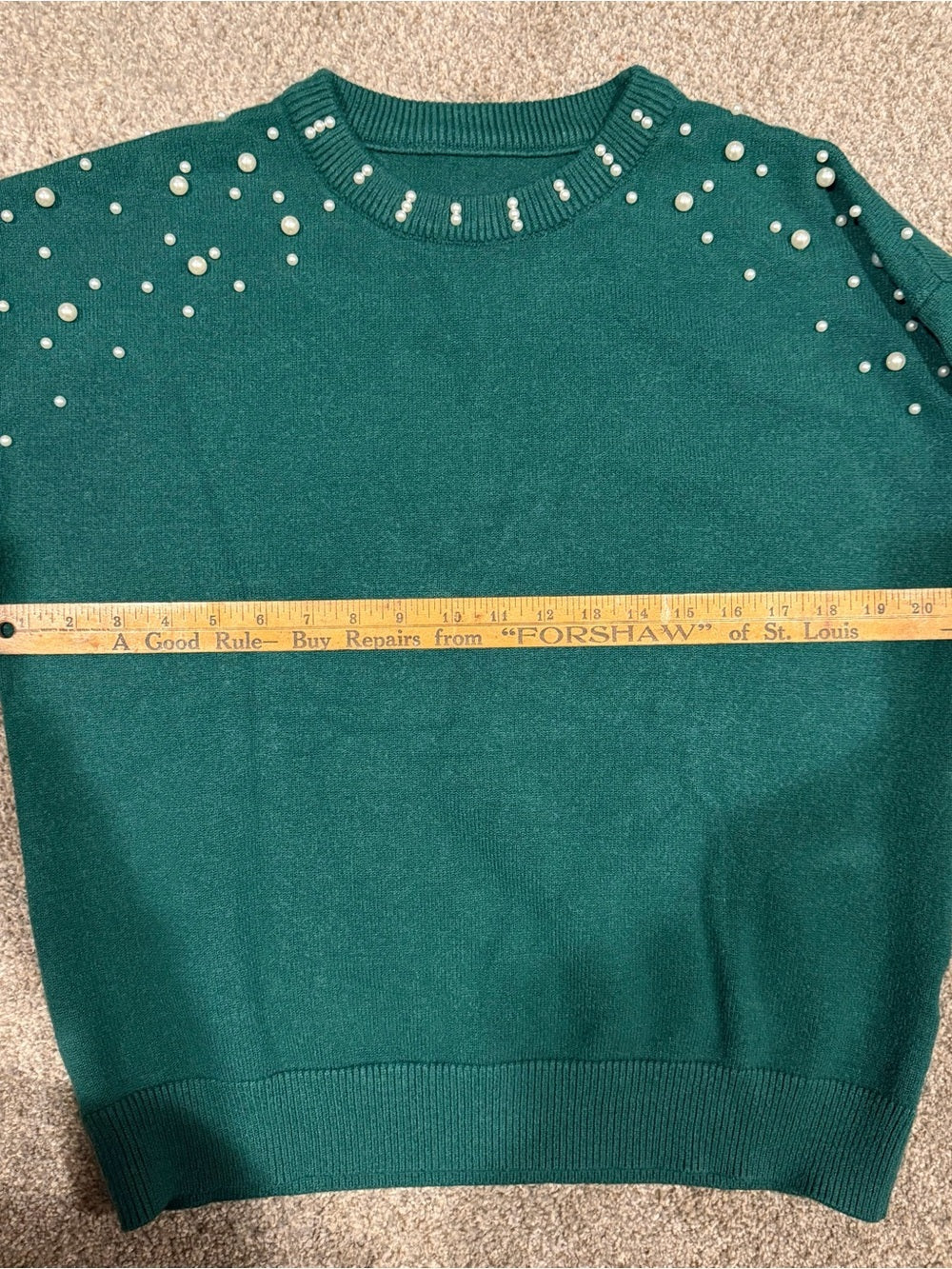 GT-0199 Emerald Green Pearl Embellished Sweater Pullover Size L