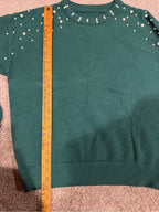 GT-0199 Emerald Green Pearl Embellished Sweater Pullover Size L