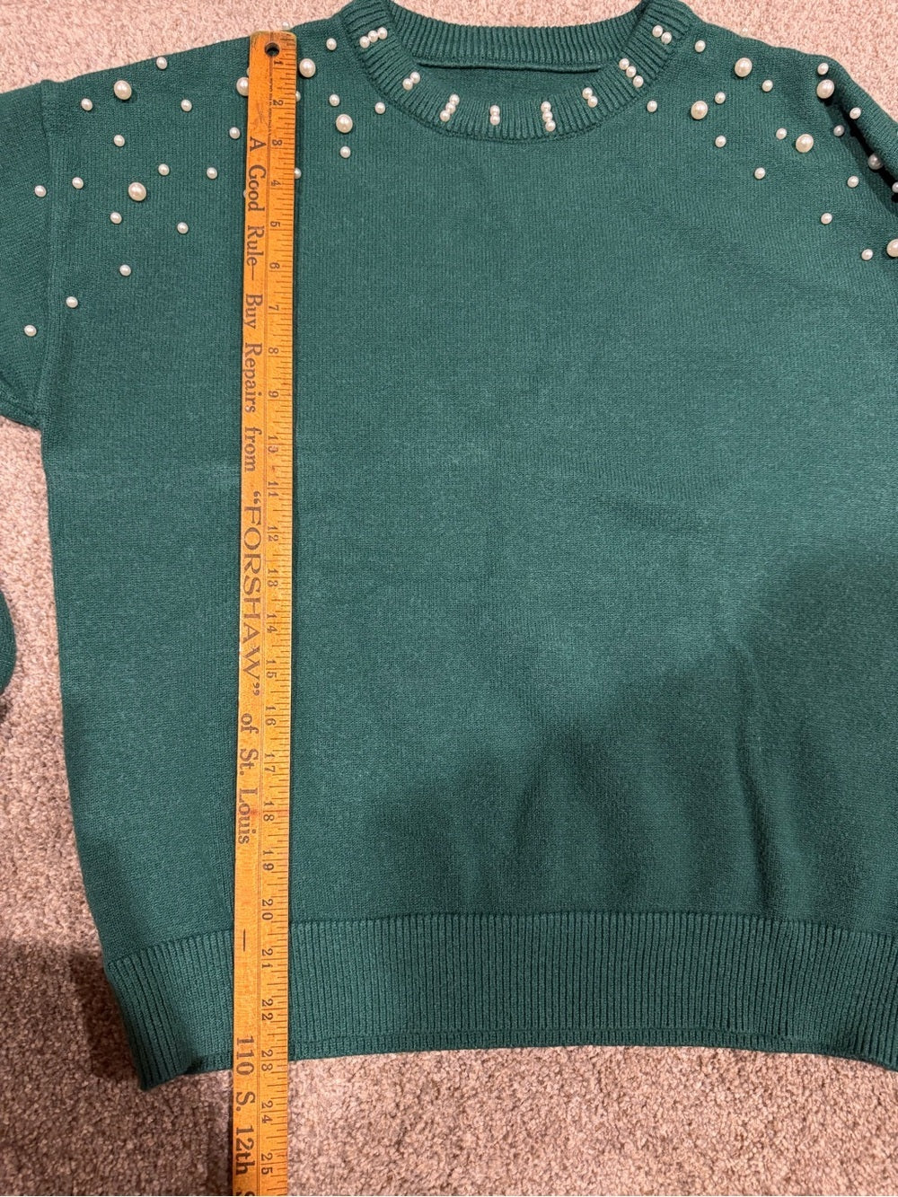 GT-0199 Emerald Green Pearl Embellished Sweater Pullover Size L
