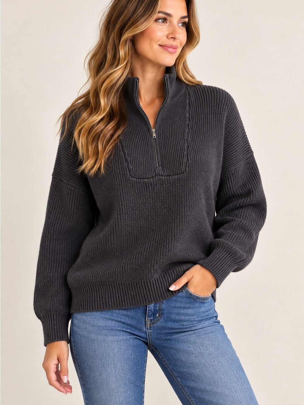 GT-0201 Lands’ End Drifter Cotton Ribbed Quarter Zip Sweater black L