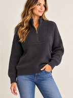 GT-0201 Lands’ End Drifter Cotton Ribbed Quarter Zip Sweater black L